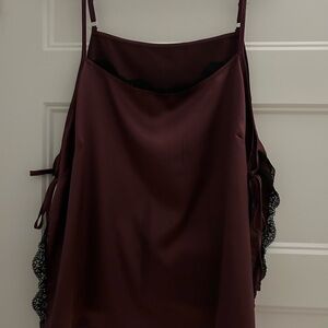 Burgundy Satin Slip top and bottom with Lace Trim